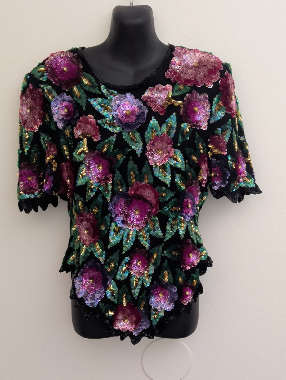 Laurence Kazar Black Sequin Top